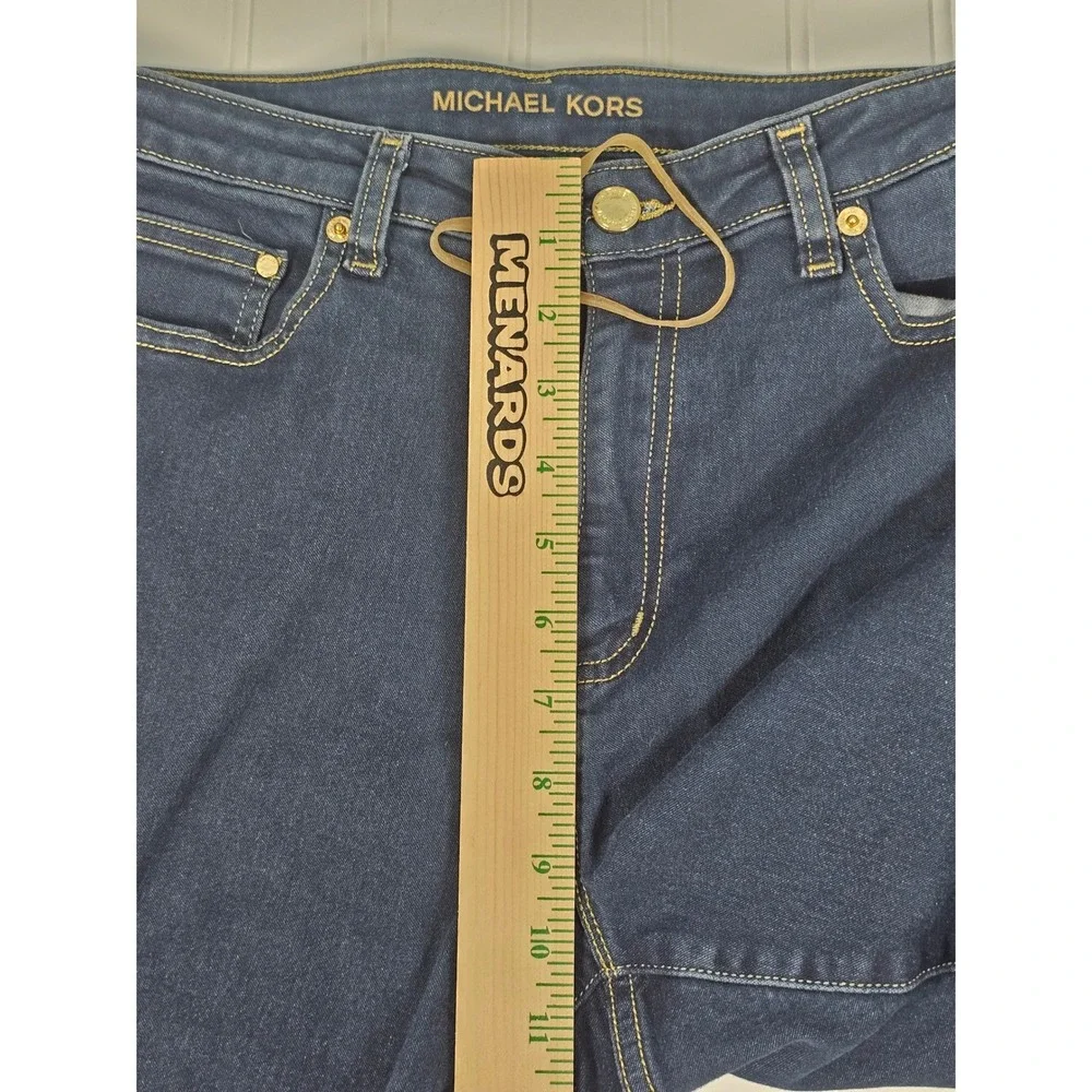Michael Kors Skinny Jeans Dark Wash Indigo Gold Hardware Womens 14